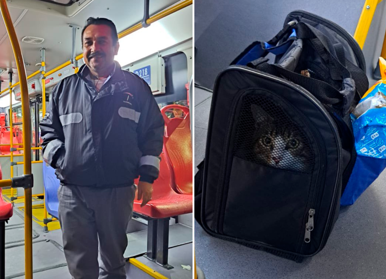 Esteban Estupiñán es el conductor que encontró y decidió adoptar al gatito. FOTO: Twitter