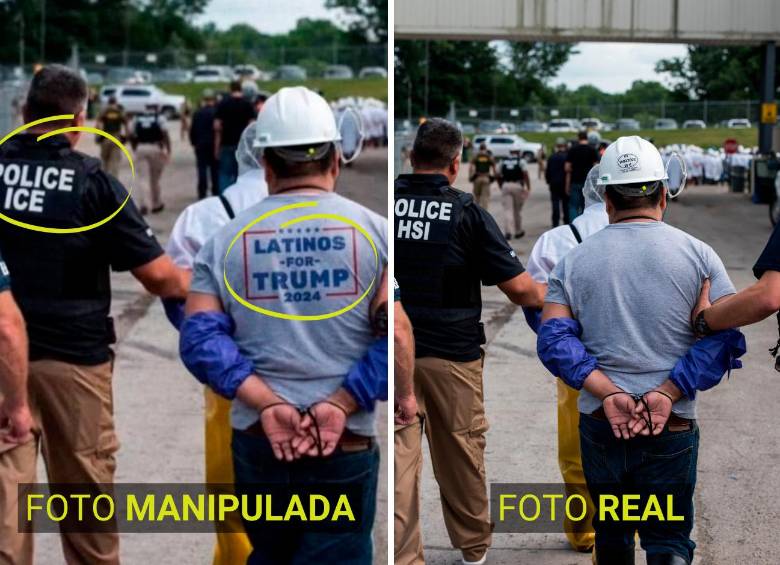 Comparación entre la foto manipulada y la real. Imagen: Getty.