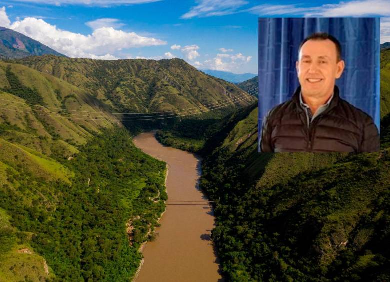 En uno de los cañones del río Cauca, en el sector El Cuatro, de Buriticá, fue encontrado el cuerpo del rector José Joaquín Campuzano Botero (foto detalle). FOTOS: ESTEBAN VANEGAS LONDOÑO Y CORTESÍA
