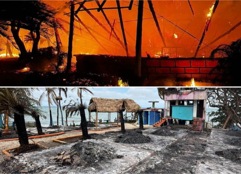 Arriba, imagen del incendio. Abajo, como quedó Punta Palmera. Fotos: cortesía.