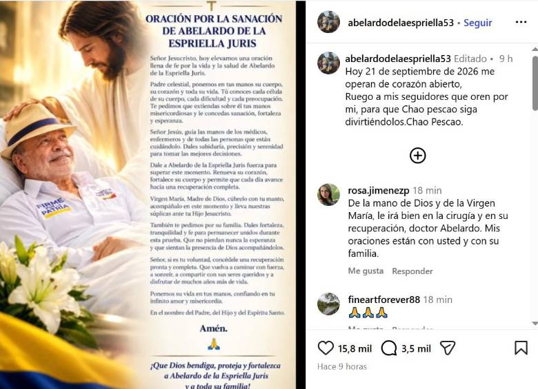 Padre de Abelardo de la Espriella es sometido a una cirugía de corazón abierto en Bogotá