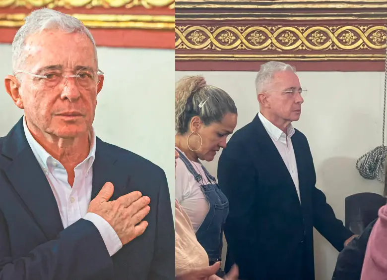 El expresidente Álvaro Uribe acudió a la iglesia de San José, en el centro de Medellín, justo horas antes de que inicie la audiencia final de su juicio. En la segunda foto, Uribe junto a Blanca Inés Osorio. FOTO Manuel saldarriaga