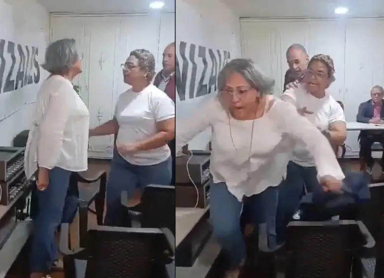 Este es el momento en el que la delegada Martha Tobón es empujada. FOTO CAPTURA DE PANTALLA