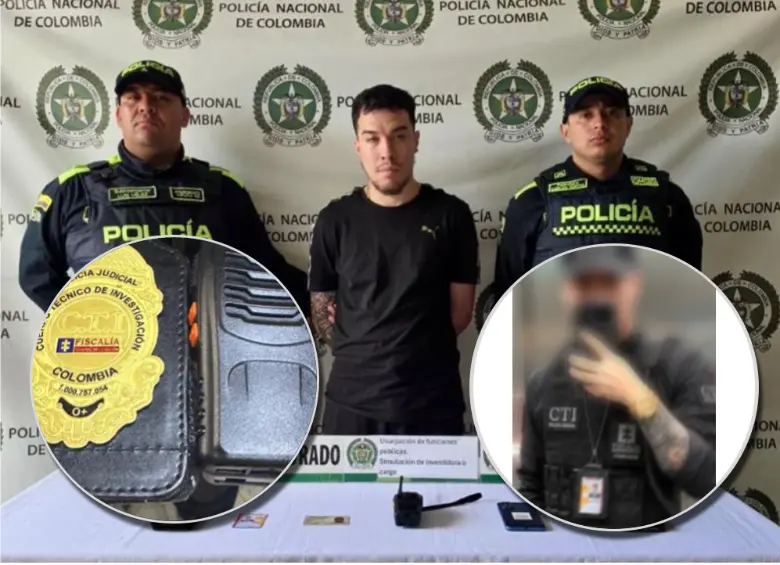 El capturado tenía placas falsas y otros objetos para hacerse pasar como funcionario de la Fiscalía. Foto: cortesía.