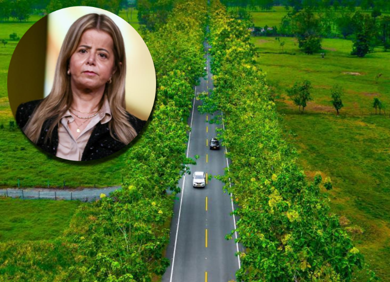 Adelante, la ministra de Transporte Elsa Noguera. Atrás, una de las vías del Urabá antioqueño. Fotos: EL COLOMBIANO y Colprensa.