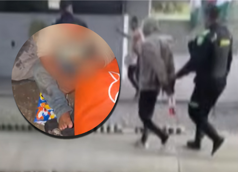 Adelante, imagen del bebé. Atrás, el hombre capturado por la policía. Fotos: capturas de video.