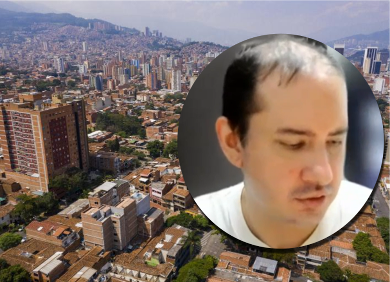 Adelante, imagen de Juan David Cruz Larrarte, acusado de estafa inmobiliaria en masa. Atrás, panorámica del Valle de Aburrá. Fotos: EL COLOMBIANO y cortesía.