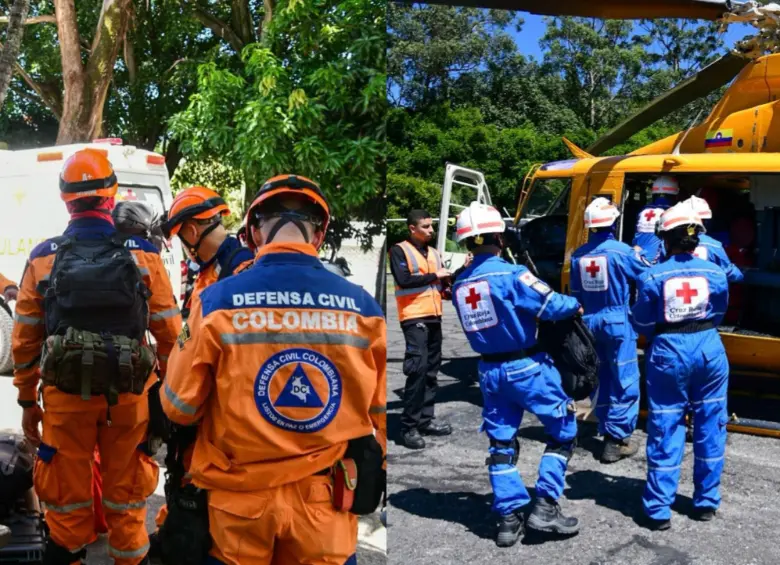 Un equipo conjunto entre Defensa Civil y Cruz Roja de Antioquia salieron para apoyar rescatistas del Chocó en la atención de la emergencia. Fotos: cortesía de la Gobernación de Antioquia.