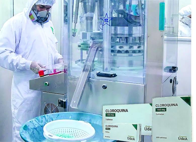 Planta de Producción de Medicamentos Esenciales de la Universidad de Antioquia arrancó la fabricación del primer lote de 1.200.000 unidades de cloroquina, medicamento contra la malaria. Foto: cortesía UDEA