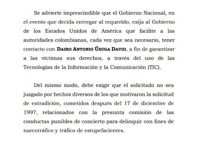 Corte le puso dos condiciones a la extradición de Otoniel a EE.UU.