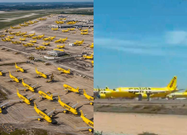 Decenas de aviones Airbus de Spirit Airlines fueron almacenados en aeropuertos del desierto de Arizona tras el cierre de operaciones. FOTO REDES SOCIALES