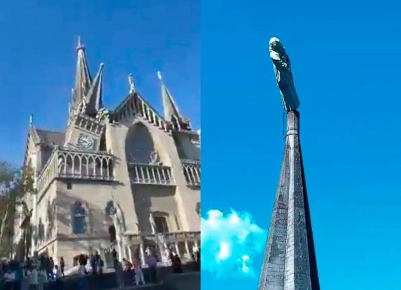 La Catedral de Manizales sufrió el colapso de una de sus torres y daños estructurales tras el terremoto que afectó al Eje Cafetero. FOTO TOMADAS DE X.