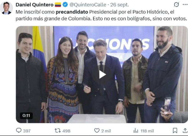 ¿Otra mentira? Quintero niega haber autorizado su inscripción por un partido a la consulta, pero antes dijo lo contrario