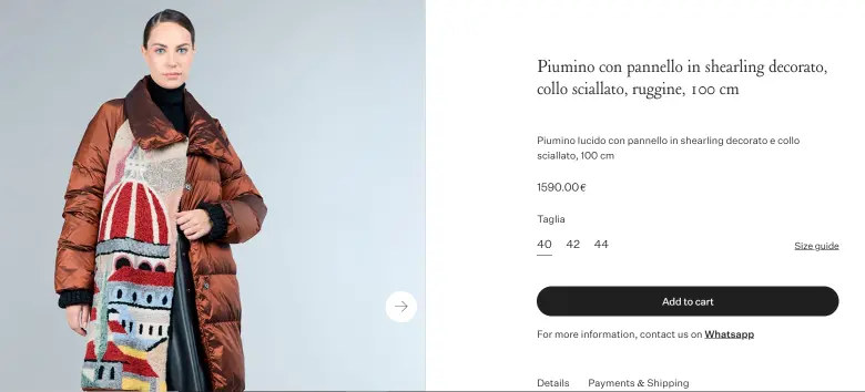 Así se oferta la chaqueta que Verónica Alcocer lució este martes mientras hacía compras en Estocolmo. FOTO: Tomada de la página web de Romagna Furs