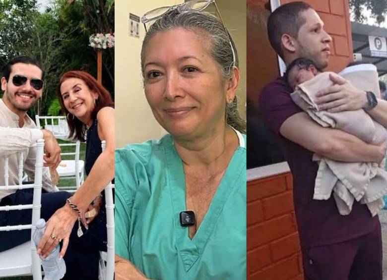 De izquierda a derecha: Mateo Yepes y su madre Martha Serna; Claudia Komaromy, anestesióloga, y el pediatra Germán Somoyar Duarte. Fotos: redes