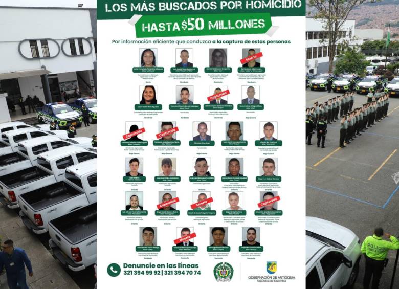 Cartel de los más buscados de Antioquia por homicidio. Foto: X Departamento de Policía Antioquia @Policiantioquia