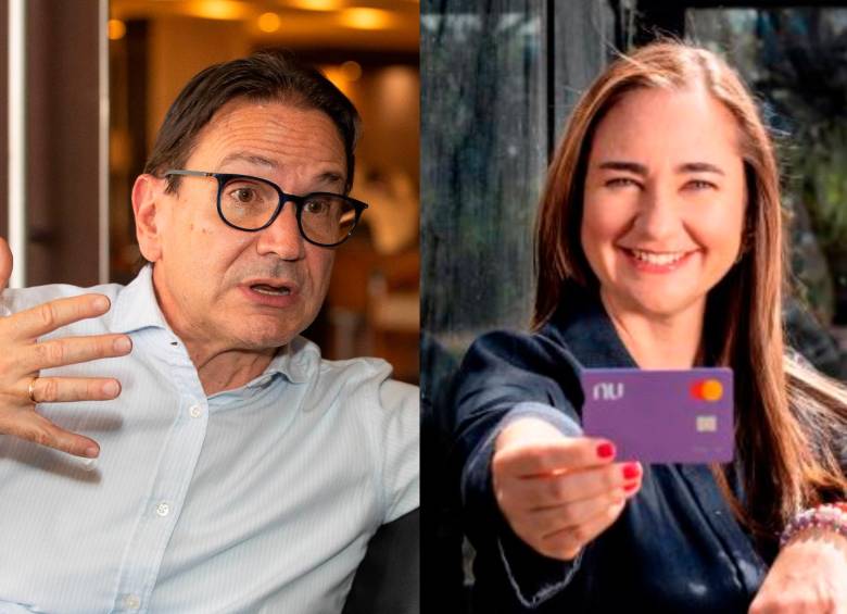 En la foto: Juan Carlos Mora, presidente de Bancolombia; y Marcela Torres, gerente de Nu Colombia. FOTO EL COLOMBIAN Y NUBANK