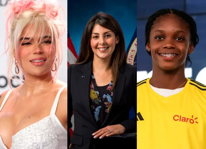 La cantante Karol G; Diana Trujillo, directora de vuelo de la NASA.; y la jugadora del Real Madrid, Linda Caicedo, figuran entre las 100 mujeres más poderosas de Colombia. FOTOS COLPRENSA