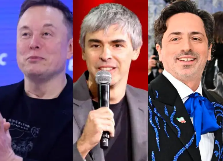 Elon Musk, Larry Page y Sergey Brin. FOTO GETTY IMÁGENES Y REDES SOCIALES.