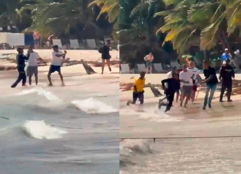 Jóvenes agreden a policía en playa de San Andrés. Fotos tomada de X (@josueartex)