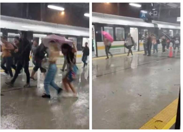 El agua se coló hasta la plataforma de la estación Madera del metro donde los usuarios tuvieron que correr para refugiarse de la lluvia. FOTO: Cortesía 