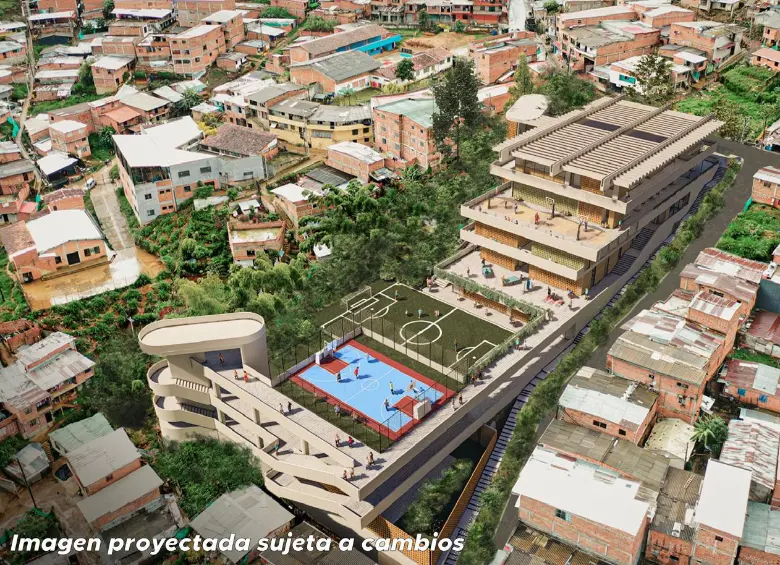 Así quedará el nuevo colegio en Bello Oriente. RENDER: CORTESÍA ALCALDÍA DE MEDELLÍN