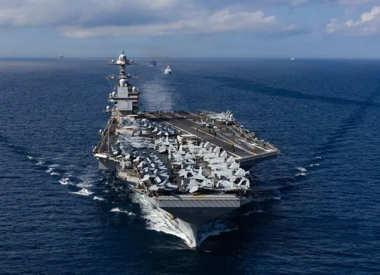 El USS Gerald R. Ford, el portaaviones más grande y moderno del mundo de la Marina de Estados Unidos, se une a las operaciones antinarcóticos en el Caribe. FOTO: US NAVY