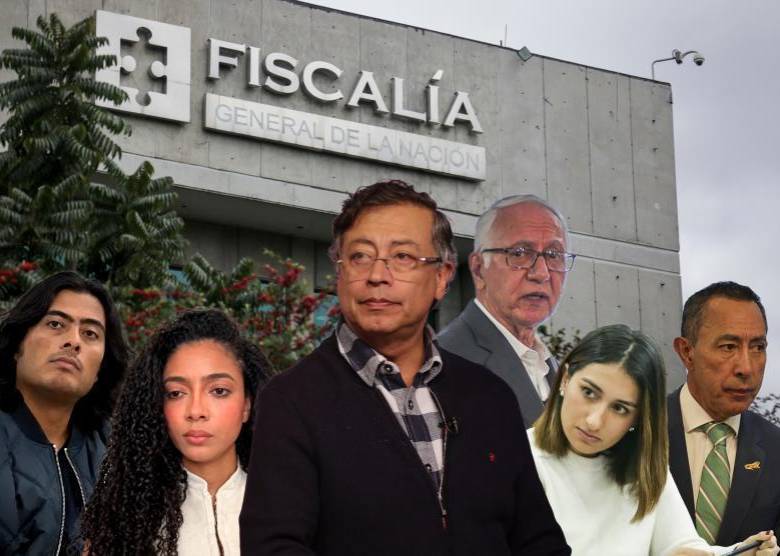 De izquierda a derecha: Nicolás Petro, Juliana Guerrero, el expresidente Gustavo Petro, Guillermo Jaramillo, Laura Sarabia y Ricardo Roa, todos implicados en investigaciones y denuncias. FOTO: Colprensa