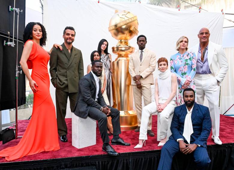 De izquierda a derecha y de pie: Chase Infiniti, Wagner Moura, Monica Padman, Eva Victor, Damson Idris, Rhea Seehorn y Dwayne Johnson. Sentados: Kevin Hart, Britt Lower y Tramell Tillman quienes asistieron al almuerzo de nominados. 