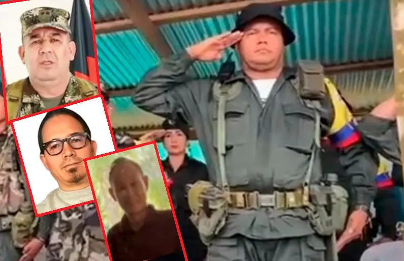 En la imagen principal está Alexánder Díaz Mendoza (“Calarcá”), y en los recuadros salen el general Juan Miguel Huertas; el funcionario de la DNI, Wilmar de Jesús Mejía; y el comerciante chino Jixing Zhang. FOTOS: CORTESÍA.