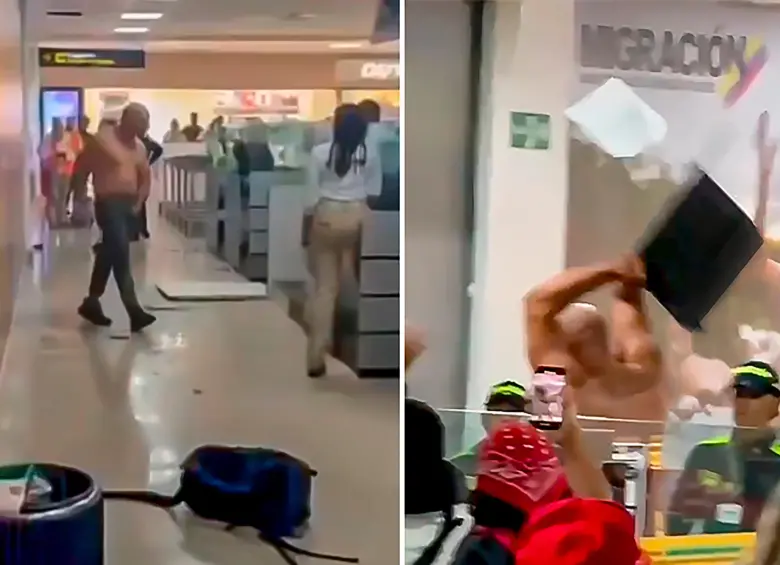 Un hombre generó daños en el Aeropuerto Internacional Rafael Núñez de Cartagena. FOTO: Captura de pantalla