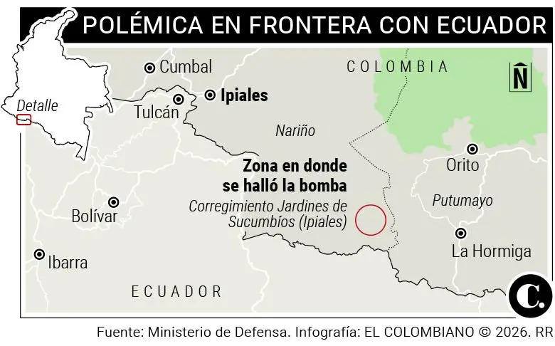 Petro insiste en que bomba en la frontera es de Ecuador y que hará nota de protesta; ese país lo niega