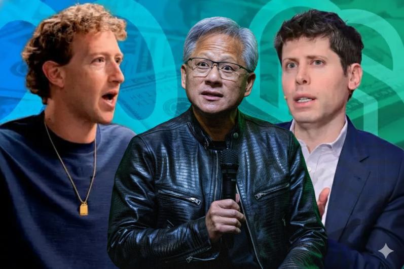 La inteligencia artificial marca la parada para saber cuáles son las empresas más valiosas del mundo. En la imagen Mark Zuckerberg, director ejecutivo de Meta; Jensen Huang CEO de Nvidia; y Sam Altman, CEO de OpenAI. FOTO: Getty.
