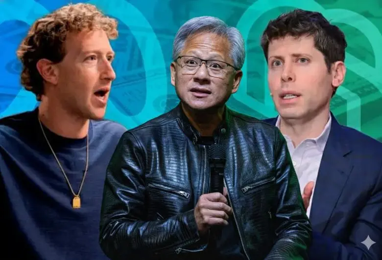 La inteligencia artificial marca la parada para saber cuáles son las empresas más valiosas del mundo. En la imagen Mark Zuckerberg, director ejecutivo de Meta; Jensen Huang CEO de Nvidia; y Sam Altman, CEO de OpenAI. FOTO: Getty.