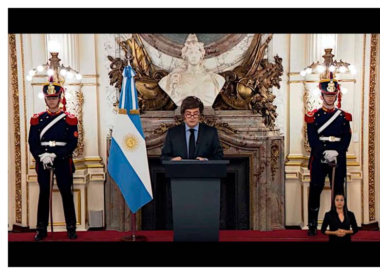 El presidente Javier Milei hizo estos anuncios en una alocución transmitida por televisión nacional. FOTO CAPTURA DE VIDEO