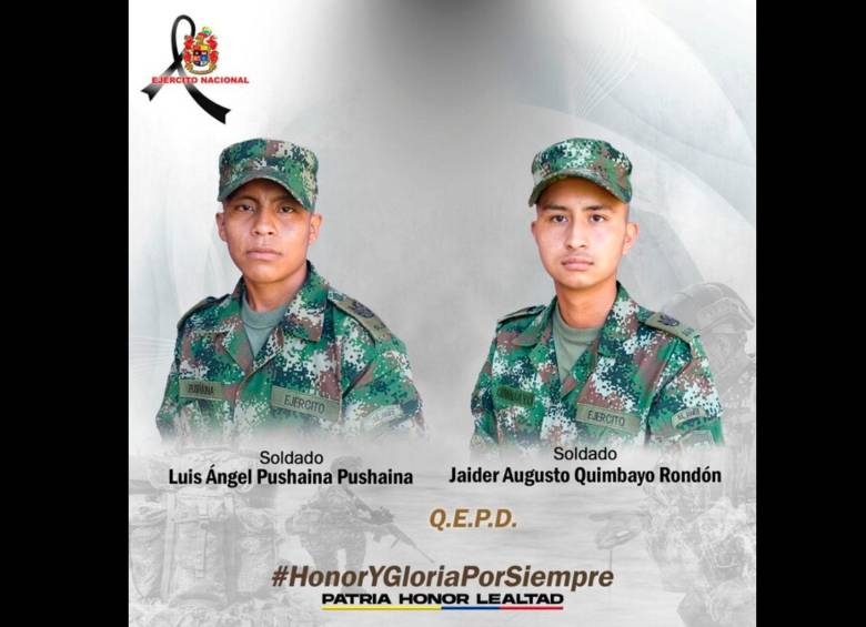 Los dos soldados muertos por el ataque armado del ELN en Arauca. FOTO COLPRENSA