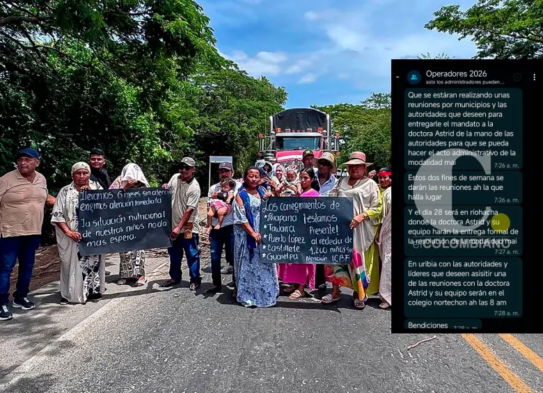 Algunos líderes protestaron por la falta de cumplimiento con el programa del ICBF en corregimientos de Uribia. FOTO Redes
