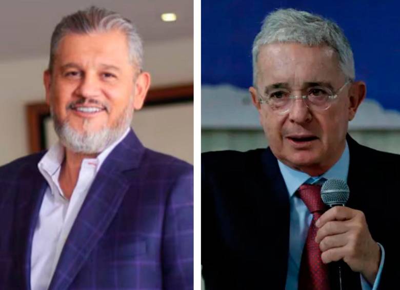 El estratega digital de la campaña, Carlos Suárez, y el expresidente de la República, Álvaro Uribe. FOTO CORTESÍA Y COLPRENSA