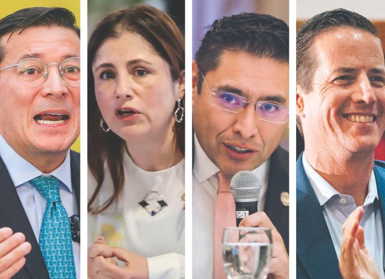 El registrador Nacional, Hernán Penagos; la defensora del Pueblo, Iris Marín; el presidente del CNE, Cristian Quiroz, y el senador de Estados Unidos, Bernardo Moreno. FOTO CORTESÍA