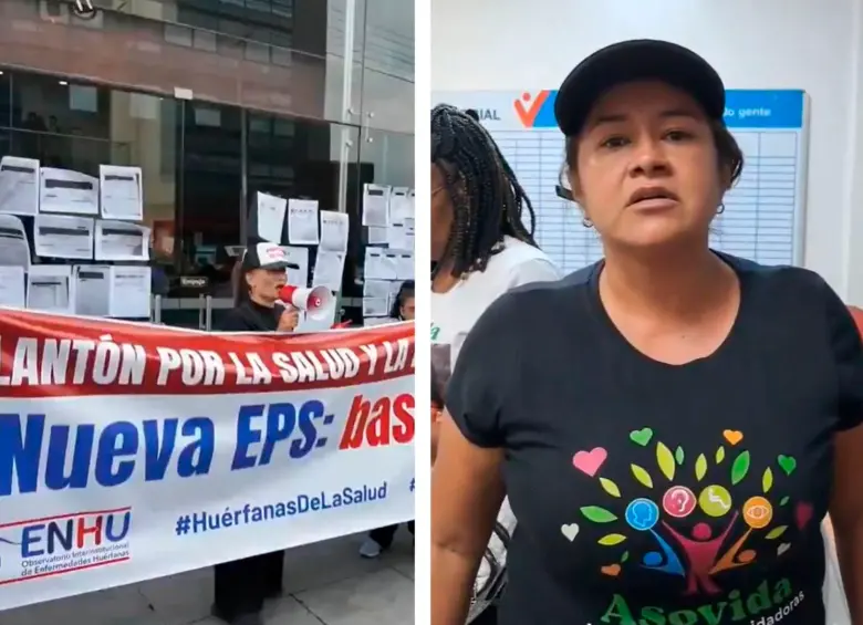 Plantón en Bogotá por pacientes con enfermedades huérfanas y una mujer reclama entrega de medicamentos en Tuluá (Valle). FOTO CAPTURA DE VIDEO