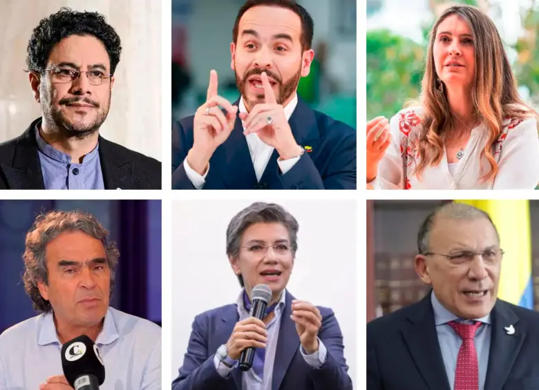 Los candidatos presidenciales Iván Cepeda, Abelardo de la Espriella, Paloma Valencia, Sergio Fajardo, Claudia López y Roy Barreras. FOTO EL COLOMBIANO, CORTESÍA Y COLPRENSA