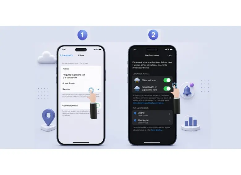 Imagen ilustrativa: paso a paso para activar las notificaciones de terremotos en un iPhone desde la aplicación Clima.