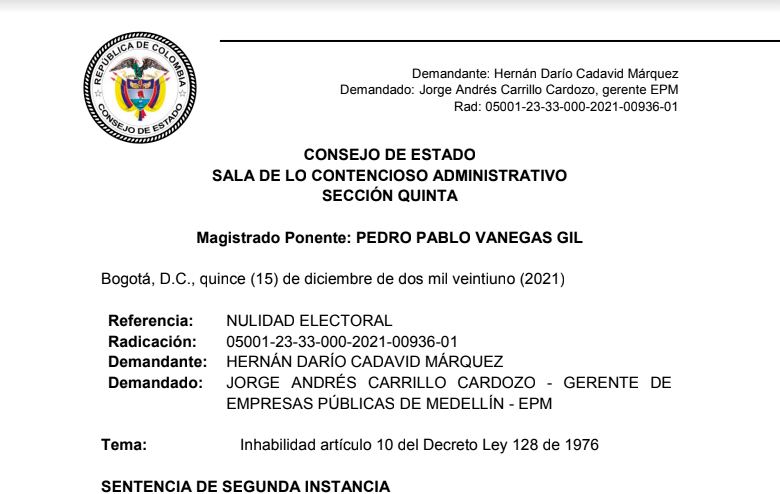 La decisión de la Sección Quinta del Consejo de Estado. 
