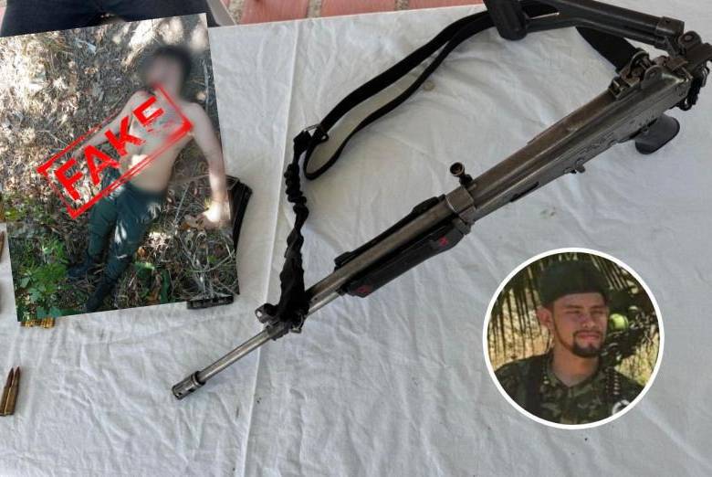 En el procedimiento contra Néider Yesid Uñates López, alias Primo Gay, le incautaron su fusil y su teléfono celular, los cuales servirán como material probatorio en el proceso que se le llevan en su contra. FOTOS: CORTESÍA CUARTA BRIGADA