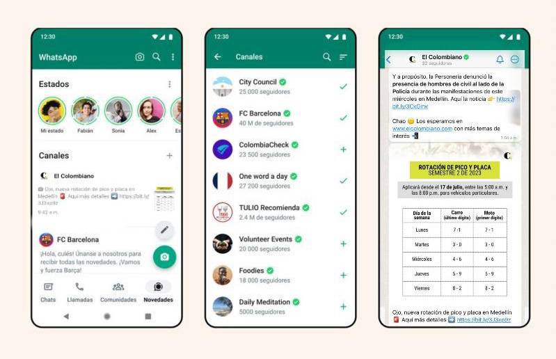 En un principio, los canales de WhatsApp solo estarán disponibles en Colombia y Singapur. Foto cortesía WhatsApp - El Colombiano