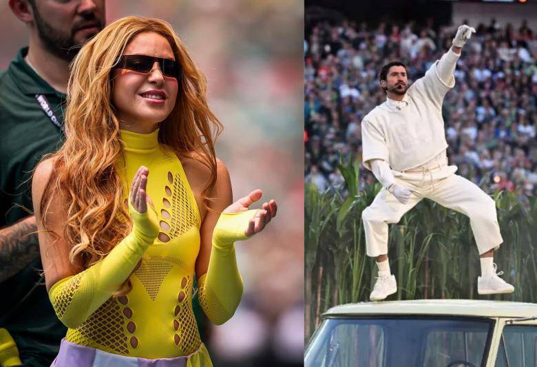 Shakira reunió una audiencia casi diez veces mayor que Bad Bunny entre el Mundial 2026 y el Super Bowl. Foto: Getty / AFP