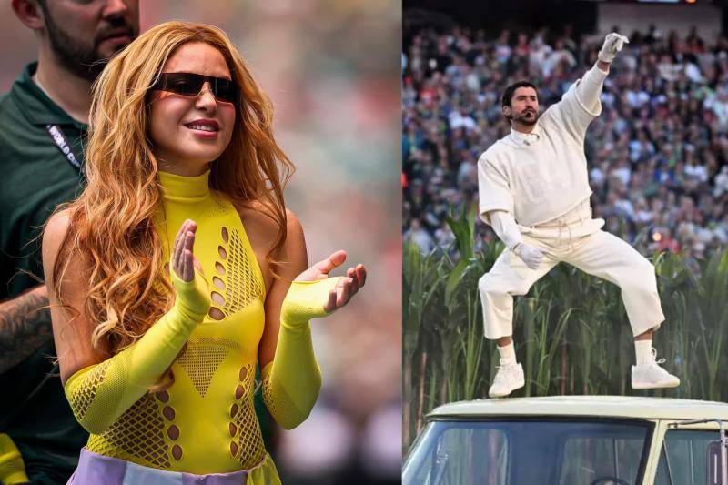 Shakira reunió una audiencia casi diez veces mayor que Bad Bunny entre el Mundial 2026 y el Super Bowl. Foto: Getty / AFP