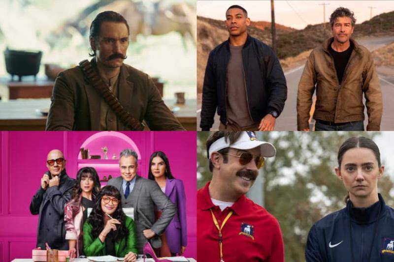 Cien años de soledad, Linternas, Betty La Fea: Más fea que nunca y Ted Lasso son algunas de las series que se estrenarán en agosto de 2026. FOTO: Cortesía Netflix, HBO Max, Prime Video y Apple TV.