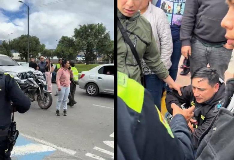 Un motociclista fue noqueado con un bate en Bogotá. FOTO: Capturas de video