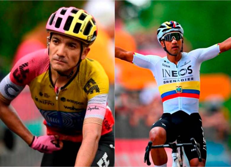 El ciclista Richard Carapaz, capo del EF Easypost, es el vigente campeón olímpico de ruta. Narváez, del Ineos Grenadiers, ganó el campeonato nacional de ruta de este año en Ecuador. FOTOS: INSTAGRAM de Richardcarapaz y X de @giroditalia 